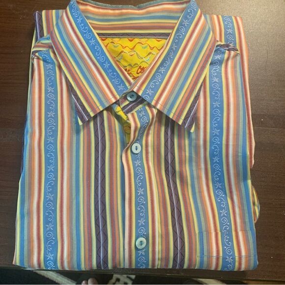 Bugatchi Uomo XL Button Down L/S Multicolor Contrast Collar Striped Shirt - Picture 1 of 13